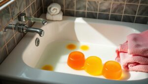 Precauții cu jeleul de baie Precauções com gelatina de banho